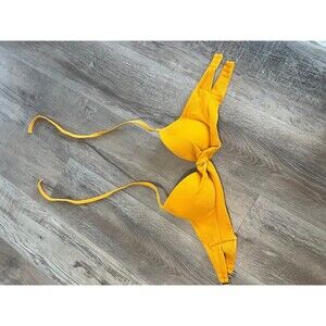 New Bikini Top Shade & Shore yellow Twist push up Swim top women 32C